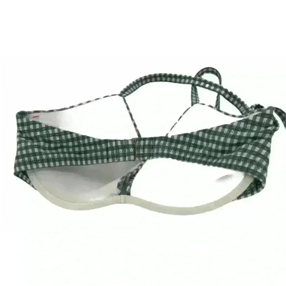 Shade & Shore Bikini Top Sage Green Plaid Padded Swimwear Bra Size 34DD